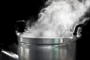 steam on pan