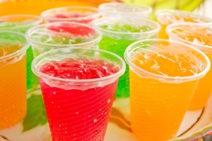 Soft drinks in plastic cups