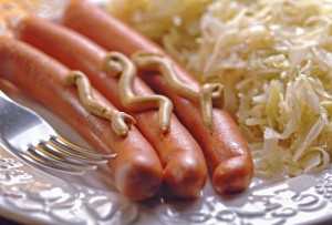 German wurstel saussages with crauts