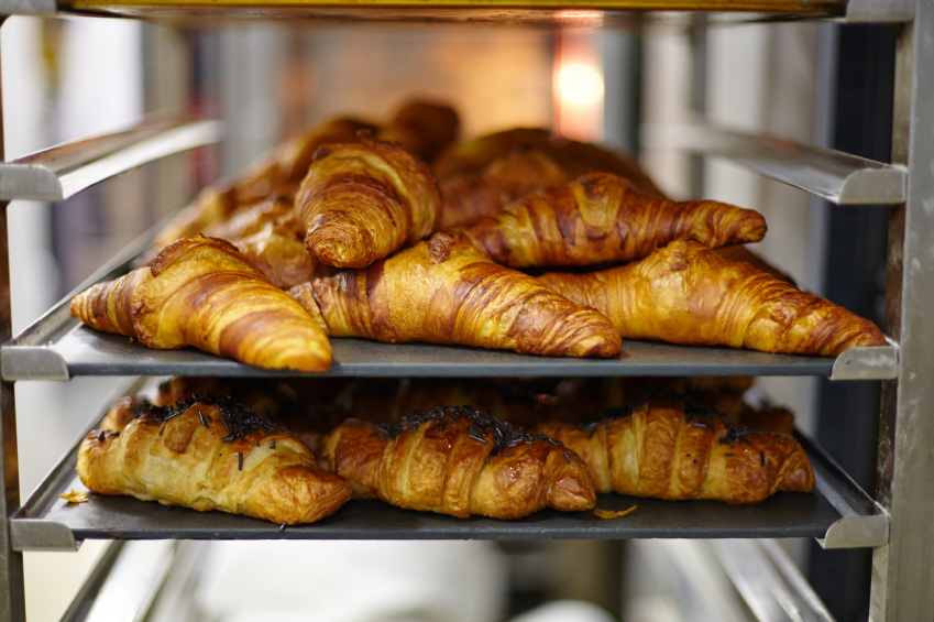 Close up of chocolate croissants on bakery