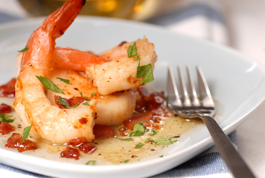 Shrimp and scallop with a bacon vinaigraitte