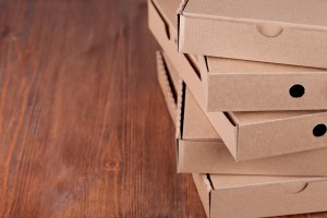 cardboard pizza boxes on white background