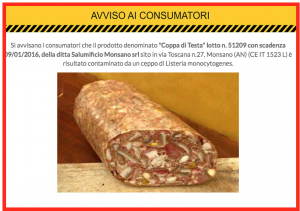 coppa di testa allerta listeria