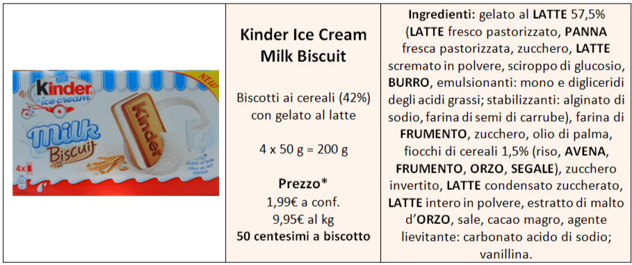 milk biscuit kinder ice cream