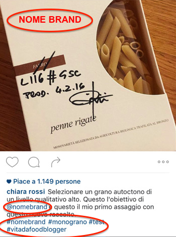 pubblicita pasta foodblogger instagram